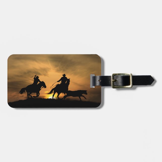 Team Roping Cowboys und Steer Gepäckanhänger (Vorderseite horizontal)