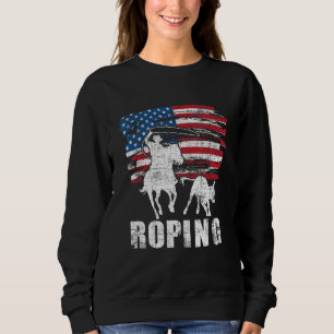 Team Roping Roper USA Amerikanische Flagge Header Sweatshirt