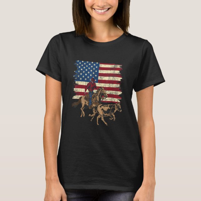 Team Roping USA Flaggen Rodeo Reitschiff Header He T-Shirt (Vorderseite)