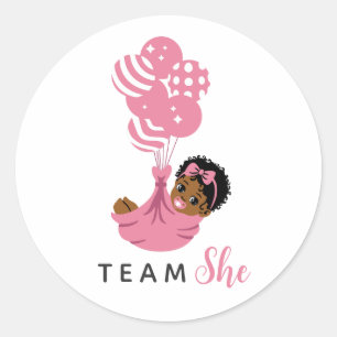 Team Sie Rosa Luftballon Afroamerikanisches Baby M Runder Aufkleber