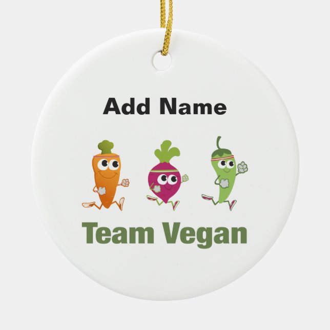 Team vegan! Laufende Veggies Keramik Ornament (Vorne)