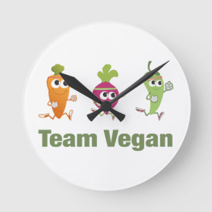 Team Vegan Runde Wanduhr
