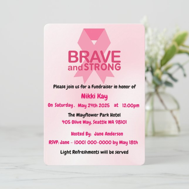 Team zur Unterstützung von Brustkrebs Pink Ribbon  Einladung (Stehend Vorderseite)
