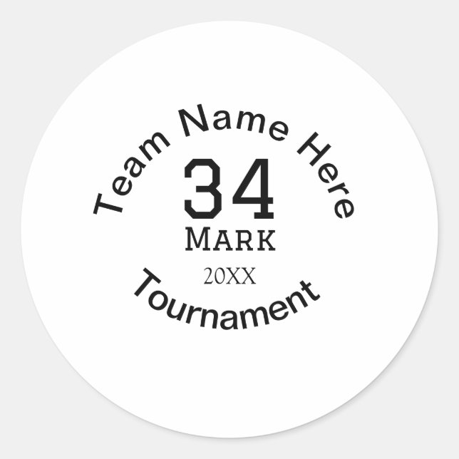 Teamname hier Name Turnierjahr hinzufügen Runder Aufkleber (Vorderseite)