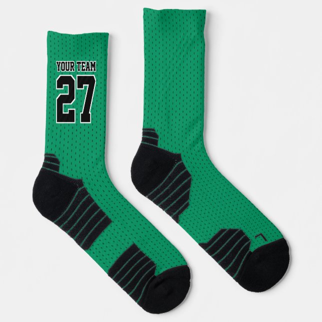Teamname Nummer grüner schwarzer gepunkteter Sport Socken (Rechts)
