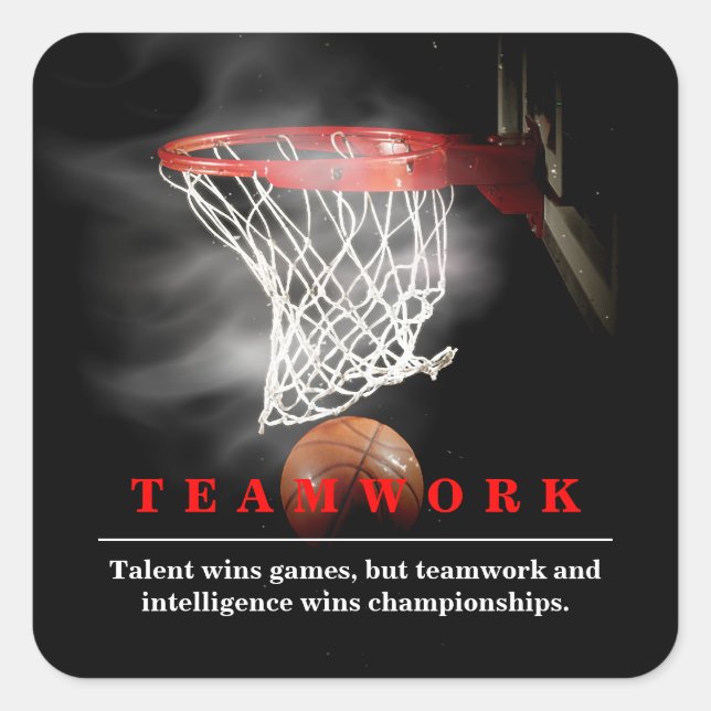 Teamwork Basketball Motivational Inspirational Quadratischer Aufkleber (Vorderseite)