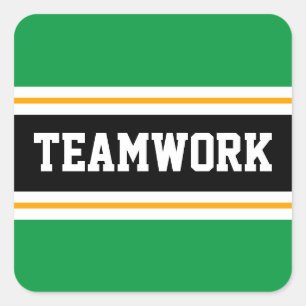 TEAMWORK Bright Green Schwarz-weiß Racing Stripes Quadratischer Aufkleber