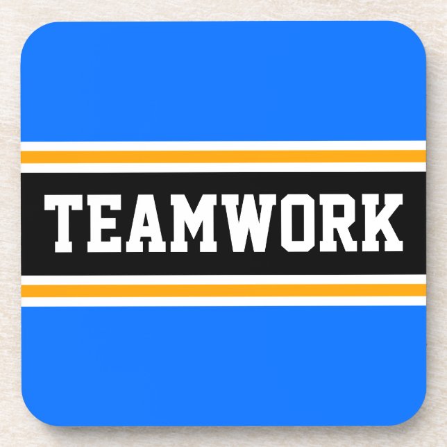TEAMWORK Fun Bright Blue Black 70er Racing Stripes Getränkeuntersetzer (Vorderseite)