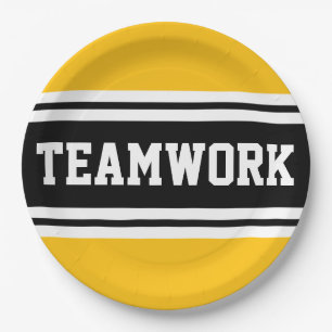 TEAMWORK Fun Bright Yellow Black Racing Streifen Pappteller