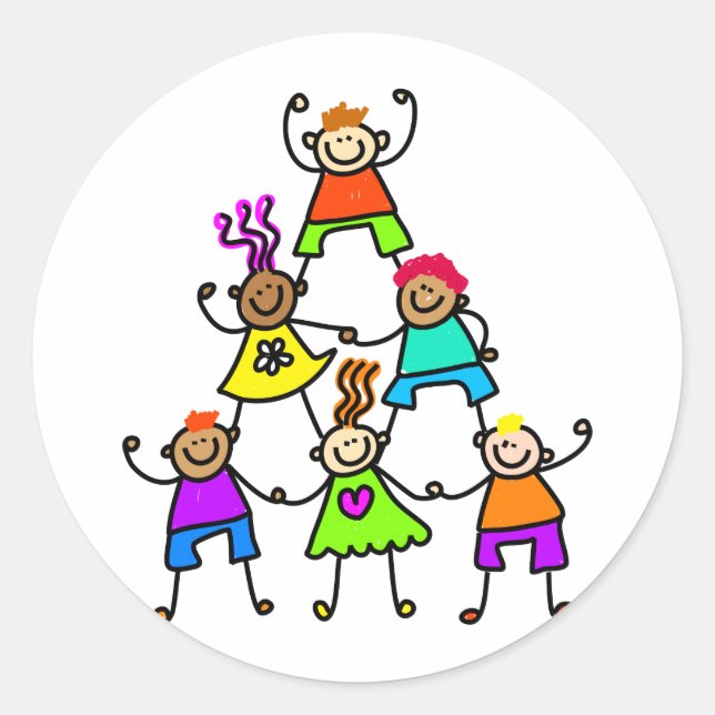 Teamwork Kids Runder Aufkleber (Vorderseite)