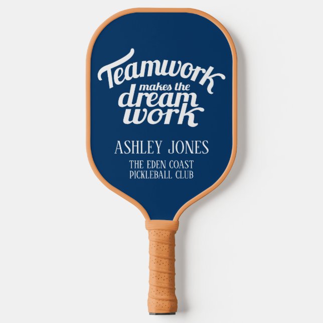 Teamwork macht den Traumclub blauer Grafik Pickleball Schläger (Vorderseite)