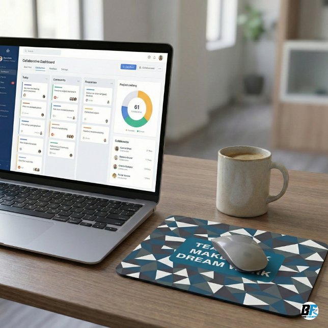 Teamwork Makes The Dream Work | Modern Blue Geomet Mousepad (Von Creator hochgeladen)