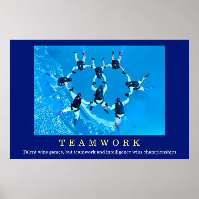Teamwork Motivierend Zitat Skydiving Poster (Vorne)