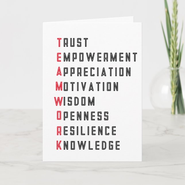 Teamwork Positive Words Appreciation Card Collabor Karte (Vorderseite)