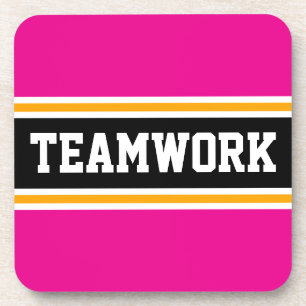 TEAMWORK Spaß Helles Rosa Schwarze 70er-Rennstreif Getränkeuntersetzer
