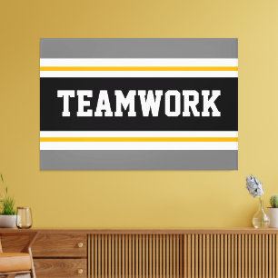TEAMWORK Sportlich Grau Schwarz Orange Rennstreife Leinwanddruck