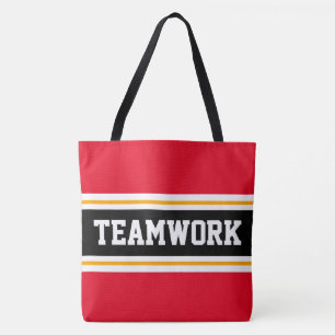 TEAMWORK Sportliches Rot Schwarz Weiß Rennstreifen Tasche