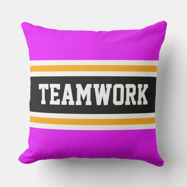 TEAMWORK Tropisch rosa Schwarz-weiße Rennstreifen Kissen (Vorderseite)