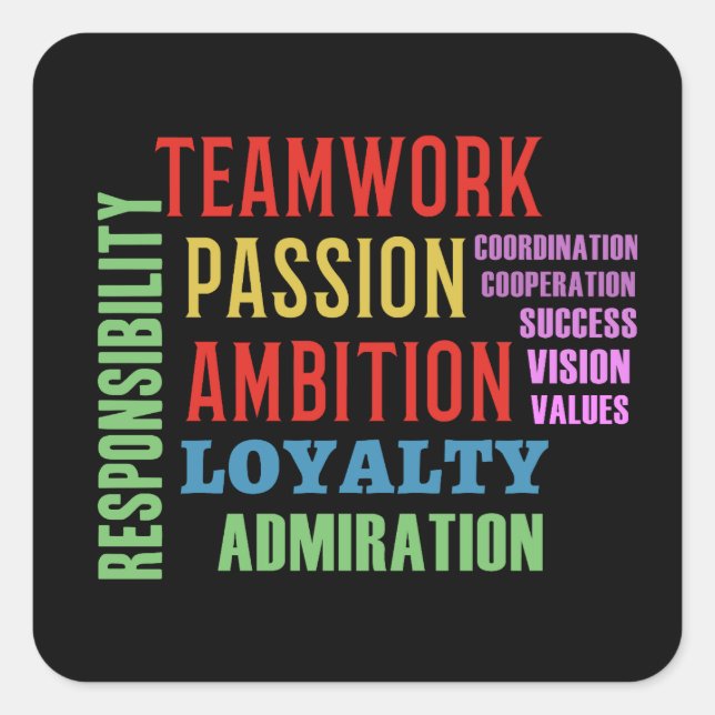 Teamwork Word Cloud Quadratischer Aufkleber (Vorderseite)
