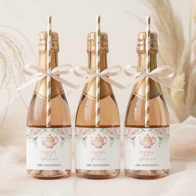 Teaparty-Brautjunggesellinnenabschied (Tea Party Bridal Shower Sparkling Wine Label)