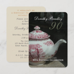 Teapot anglais vintage 90th Birthday Invitation