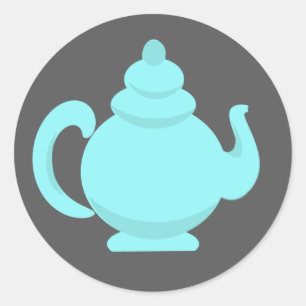 Teapot Aqua und Grau Runder Aufkleber