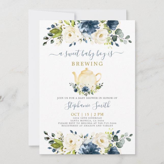 Teapot Baby Shower Boy Einladung (Vorderseite)