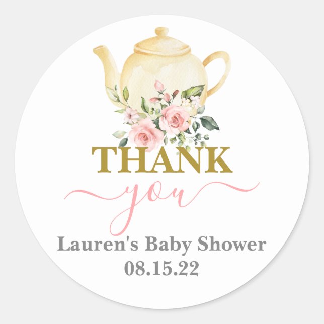 Teapot Baby Shower Girl Classic Round Sticker (Vorderseite)