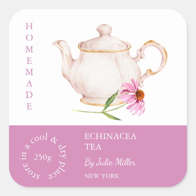 Teapot Echinacea Tea Étiquette (Devant)