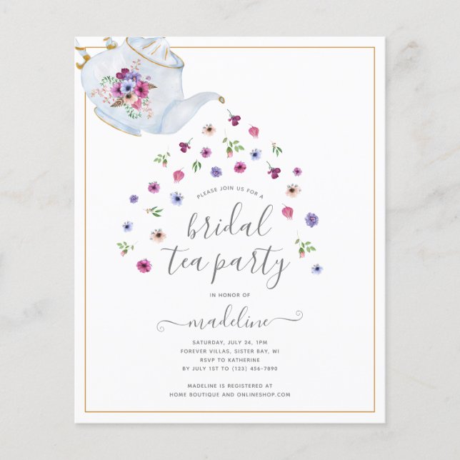 Teapot Floral Brautparty Tee Party Einladung Flyer (Vorne)