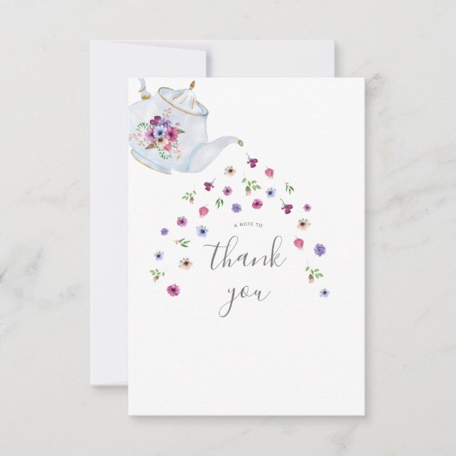 Teapot Floral Bridal Tee Party Dankeskarte (Vorderseite)