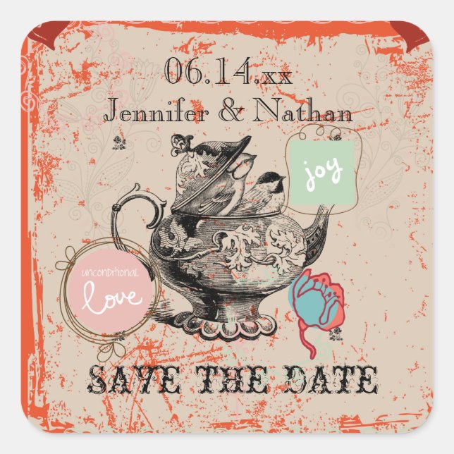 Teapot Imaginaire Grunge Enregistrer Stickers Date (Devant)