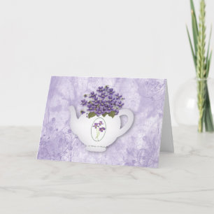 Teapot Violettes Grandes Police Carte Anniversaire