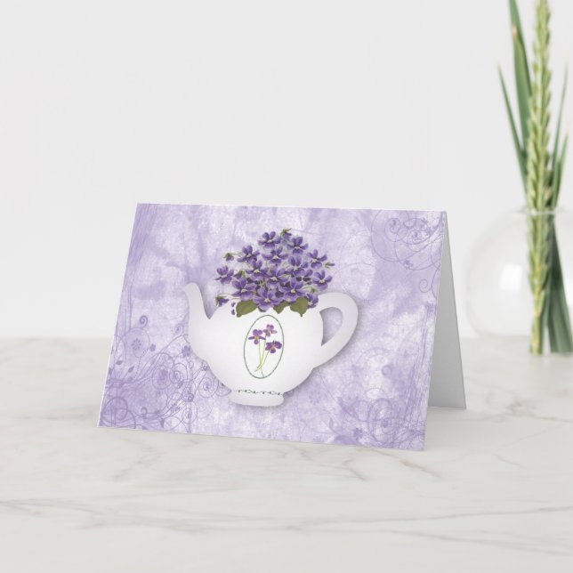 Teapot Violettes Grandes Police Carte Anniversaire (Devant)