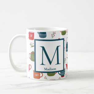 Teapots Tasse Berries Muster Mongram Weihnachten