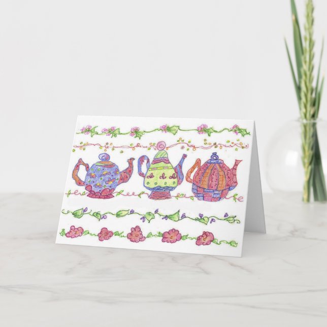Teapots Tea Fleurs temps Invitation (Devant)