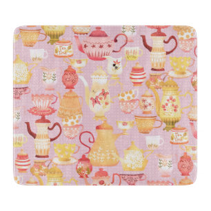 Teapots und Cups Peach Schneidebrett