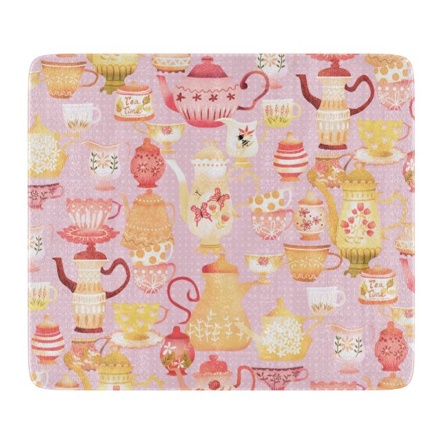 Teapots und Cups Peach Schneidebrett (Vorderseite)