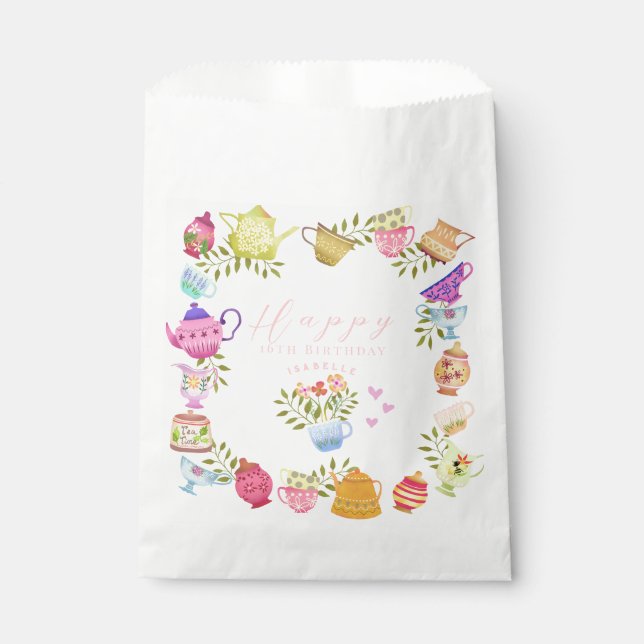 Teapots und Cups zum Geburtstag Geschenktütchen (Vorderseite)