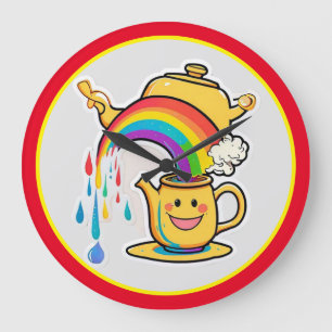 "Teapots verzauberter Regenbogenpour" Große Wanduhr