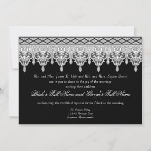 Tear Drop Lace, Black, Gray & White Wedite Einladu Einladung