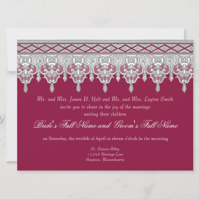 Tear Drop Lace, Burgundy Red - Einladung zur Hochz (Vorderseite)