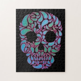 Teardrop Candy Skull in Blau, Grün und Rosa