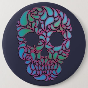 Teardrop Candy Skull in Blau, Grün und Rosa Button