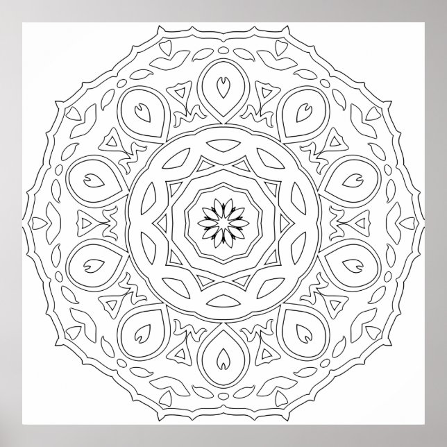 Teardrop Heart Mandala with Ornate Leaf Layers Poster (Vorne)