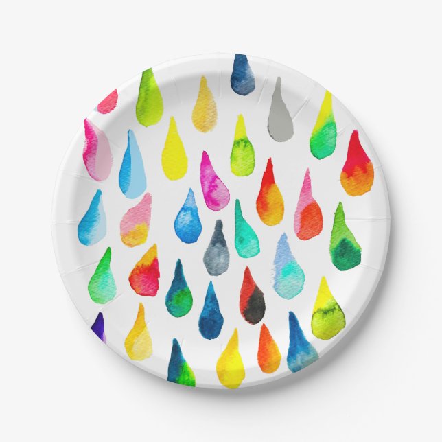 Teardrops Aquarell farbenfroh whimsical Pappteller (Vorderseite)