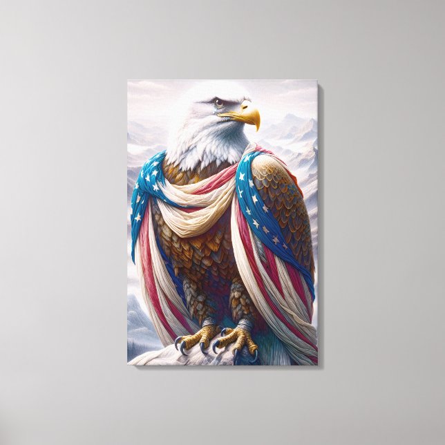 Tearful Bald Eagle mit amerikanischer Flagge Leinwanddruck (Vorderseite)