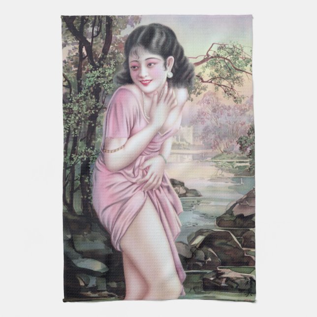 Tease in Stream Oasis von Shanghai China Girl Geschirrtuch (Vertikal)