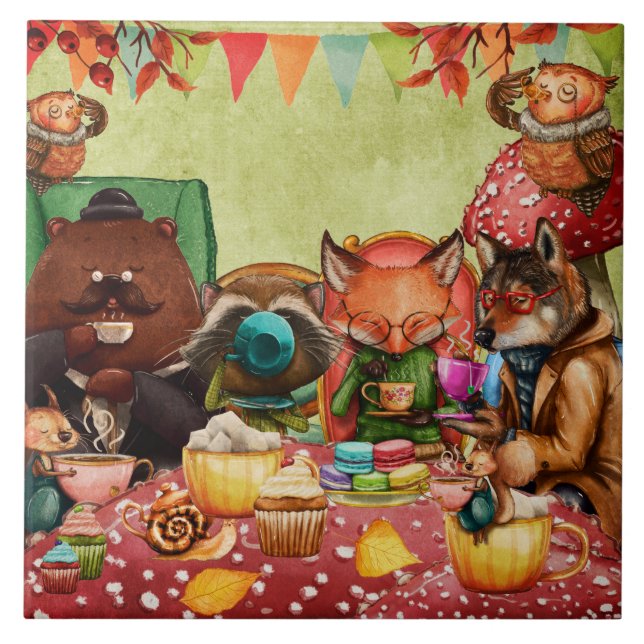Teatime im Wald mit den Waldfreunden Fliese (Vorderseite)