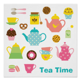 Teatime-Poster – Süße Pastell-Teekannen & Süßigkei Poster
